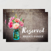 Rustic Mason Jar en Flowers Wedding Reserved Sign Kaart (Voorkant / Achterkant)
