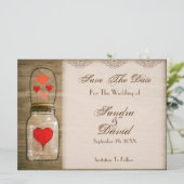 Rustic Mason Jar en Hearts sparen de Datum Save The Date (Staand voorkant)