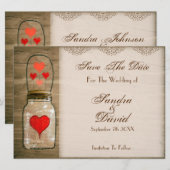 Rustic Mason Jar en Hearts sparen de Datum Save The Date (Voorkant / Achterkant)