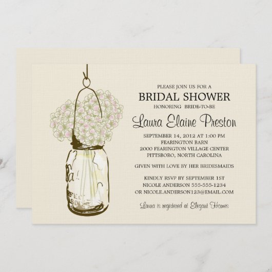 RustIC Mason Jar en Hortensia's Kaart (Voorkant / Achterkant)