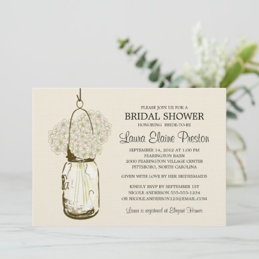 RustIC Mason Jar en Hortensia's Kaart (Staand voorkant)