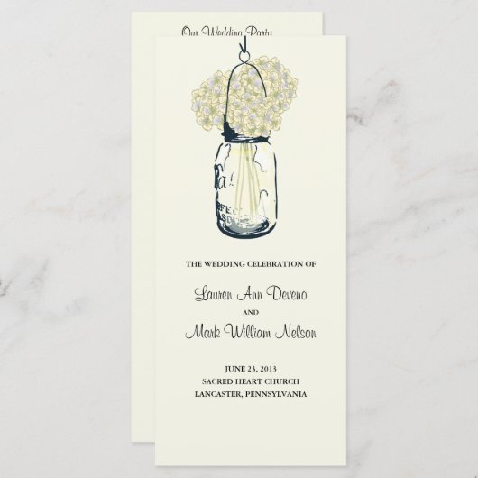 Rustic Mason Jar en Hydrangeas Programma Programmakaart (Voorkant / Achterkant)