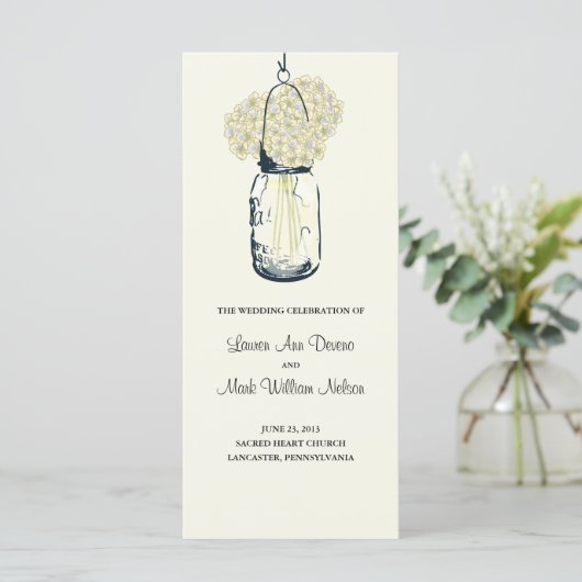 Rustic Mason Jar en Hydrangeas Programma Programmakaart (Staand voorkant)