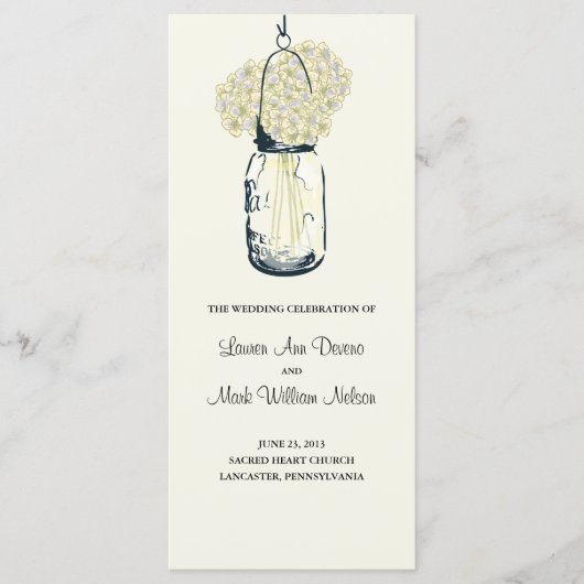 Rustic Mason Jar en Hydrangeas Programma Programmakaart (Voorkant)
