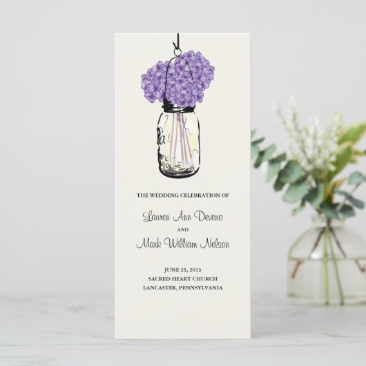 Rustic Mason Jar en Hydrangeas Programma Programmakaart (Staand voorkant)