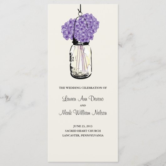 Rustic Mason Jar en Hydrangeas Programma Programmakaart (Voorkant)