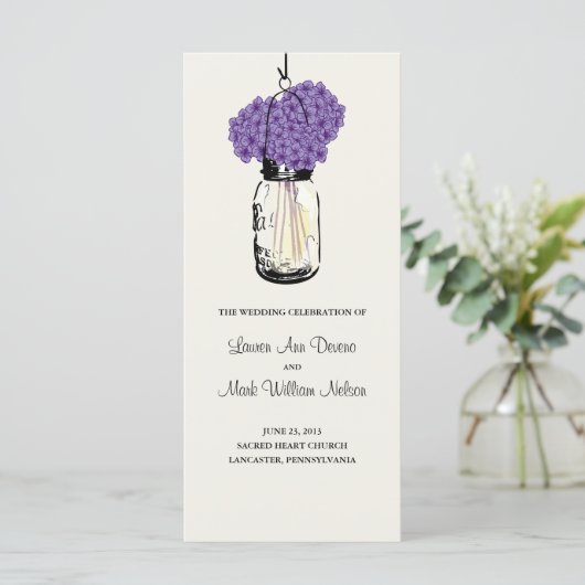 Rustic Mason Jar en Hydrangeas Programma Programmakaart (Staand voorkant)