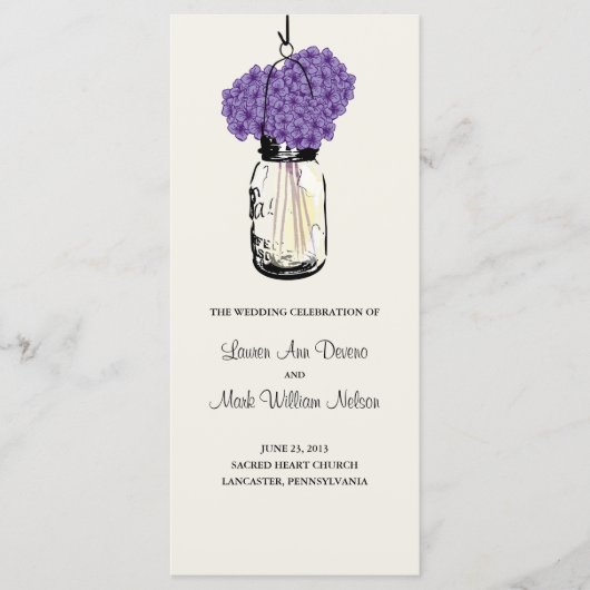 Rustic Mason Jar en Hydrangeas Programma Programmakaart (Voorkant)