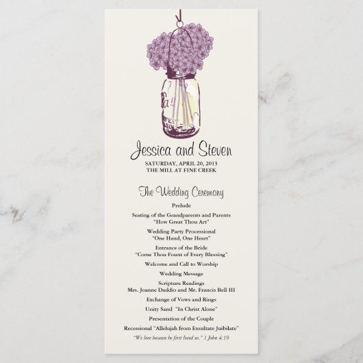 Rustic Mason Jar en Hydrangeas Programma Programmakaart (Voorkant)