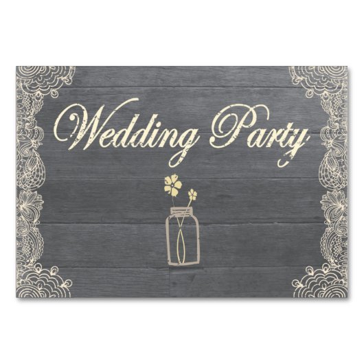 Rustic Mason Jar en Lace Wedding Party Table Card Kaart (Voorkant)