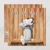 Rustic Mason Jar en roze pioenen Save The Date (Voorkant / Achterkant)