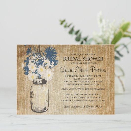 Rustic Mason Jar en Wildflower Daisies Kaart (Staand voorkant)