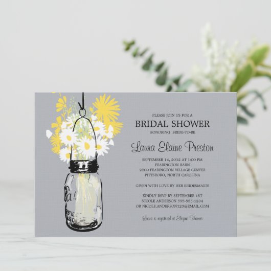 Rustic Mason Jar en Wildflower Daisies Kaart (Staand voorkant)