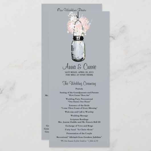 Rustic Mason Jar en Wildflower Programma Programmakaart (Voorkant / Achterkant)
