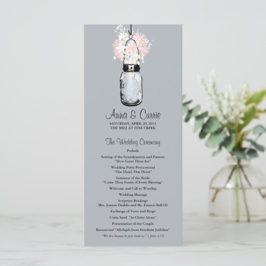 Rustic Mason Jar en Wildflower Programma Programmakaart (Staand voorkant)