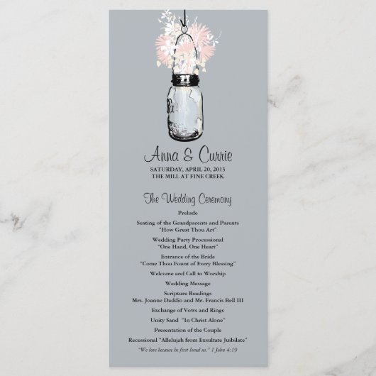 Rustic Mason Jar en Wildflower Programma Programmakaart (Voorkant)