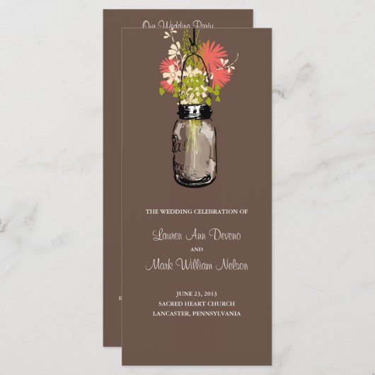 Rustic Mason Jar en Wildflowers Programma Programmakaart (Voorkant / Achterkant)