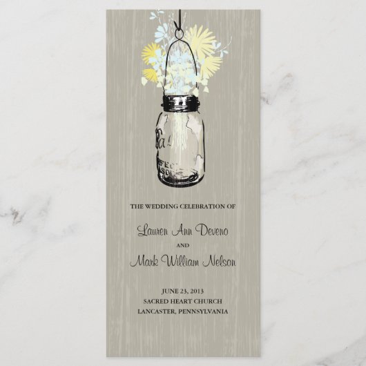 Rustic Mason Jar en Wildflowers Programma Programmakaart (Voorkant)