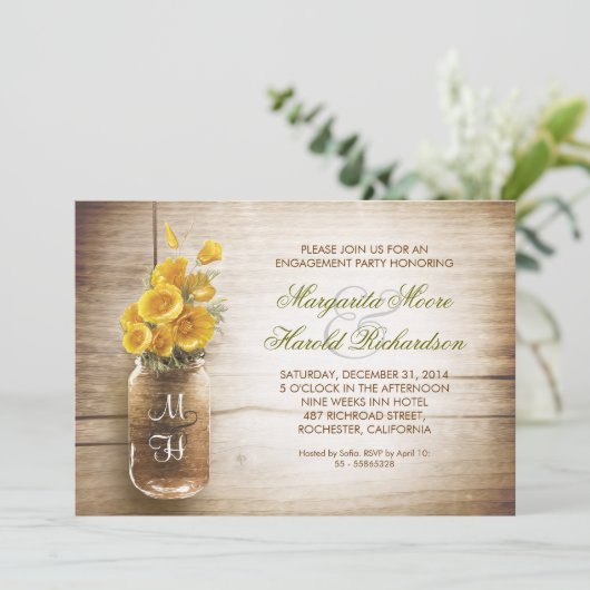 Rustic Mason Jar Engagement Party Uitnodigingen (Staand voorkant)