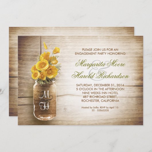 Rustic Mason Jar Engagement Party Uitnodigingen (Voorkant / Achterkant)