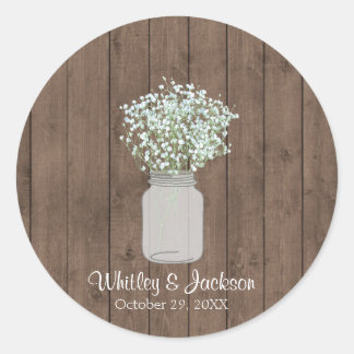 Rustic Mason Jar Envelope Seals, Wedding Favor Ronde Sticker