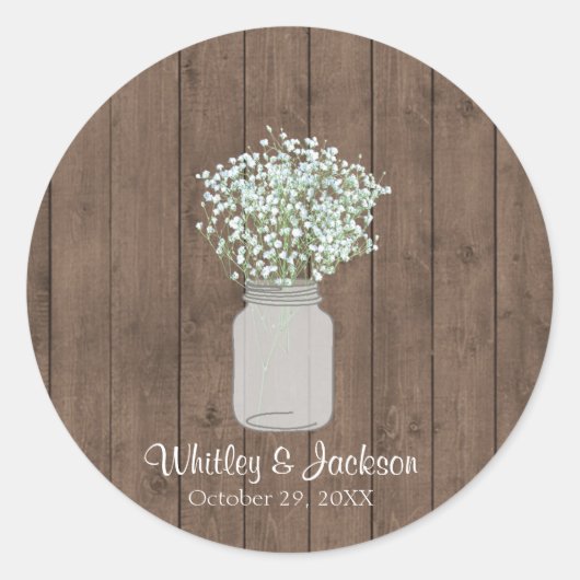 Rustic Mason Jar Envelope Seals, Wedding Favor Ronde Sticker (Voorkant)
