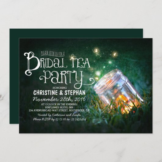 Rustic Mason Jar & Fireflies Bruids Tea Party Kaart (Voorkant / Achterkant)