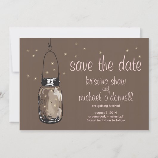 Rustic Mason Jar & Fireflies Save the Date (Voorkant)