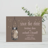 Rustic Mason Jar & Fireflies Save the Date (Staand voorkant)
