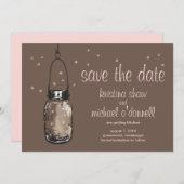 Rustic Mason Jar & Fireflies Save the Date (Voorkant / Achterkant)