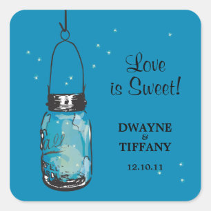 Rustic Mason Jar & Fireflies Vierkante Sticker