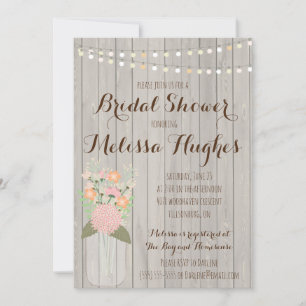 Rustic Mason Jar Floral Bridal Shower Invitations Kaart