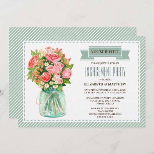 Rustic Mason Jar Floral Engagement Party Kaart (Voorkant / Achterkant)