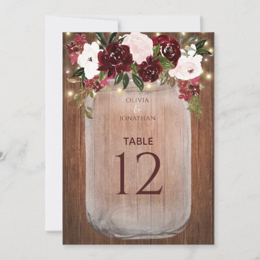 Rustic Mason Jar Floral Large Wedding Table Number (Voorkant)