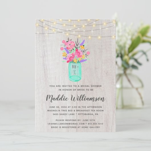 Rustic Mason Jar Floral Lights Vrijgezellenfeest I Kaart (Staand voorkant)