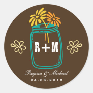 Rustic Mason Jar Flower country Wedding Sticker