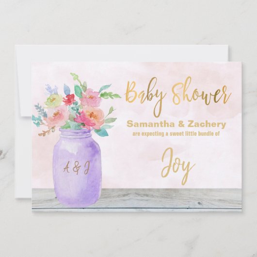 *~* Rustic Mason Jar Flowers Lavender Baby shower Kaart (Voorkant)