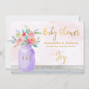 *~* Rustic Mason Jar Flowers Lavender Baby shower Kaart