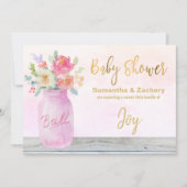 ** Rustic Mason Jar Flowers Peach Baby shower Kaart (Voorkant)