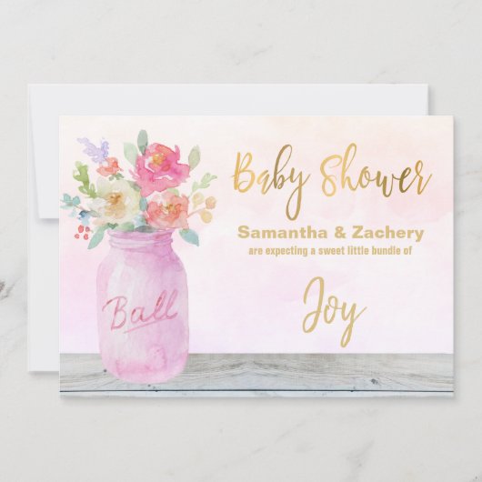 ** Rustic Mason Jar Flowers Peach Baby shower Kaart (Voorkant)