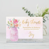 ** Rustic Mason Jar Flowers Peach Baby shower Kaart (Staand voorkant)