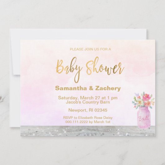 ** Rustic Mason Jar Flowers Peach Baby shower Kaart (Achterkant)