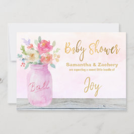 ** Rustic Mason Jar Flowers Peach Baby shower Kaart