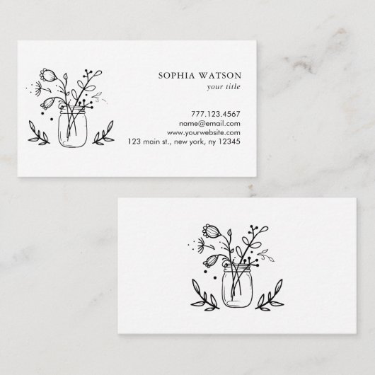 Rustic Mason Jar Flowers Visitekaartje (Voorkant / Achterkant)