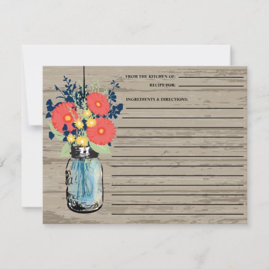 Rustic Mason Jar Gerber Daisies Recipe Card (Voorkant)