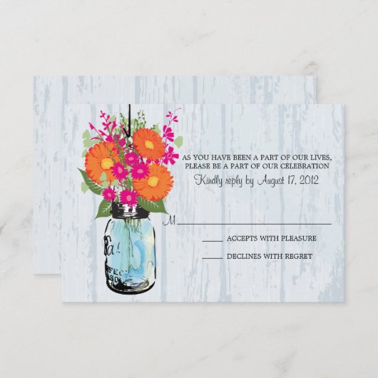 Rustic Mason Jar & Gerber Daisies RSVP (Voorkant / Achterkant)