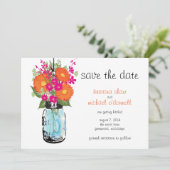 Rustic Mason Jar Gerber Daisies Save the Date (Staand voorkant)