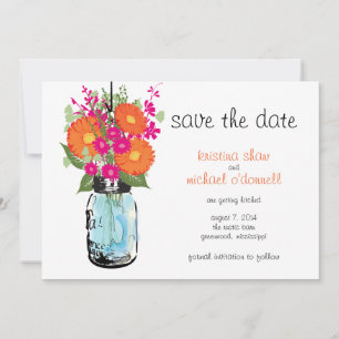 Rustic Mason Jar Gerber Daisies Save the Date