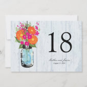 Rustic Mason Jar Gerber Daisies Table Number Kaart (Achterkant)