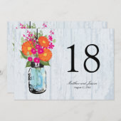 Rustic Mason Jar Gerber Daisies Table Number Kaart (Voorkant / Achterkant)